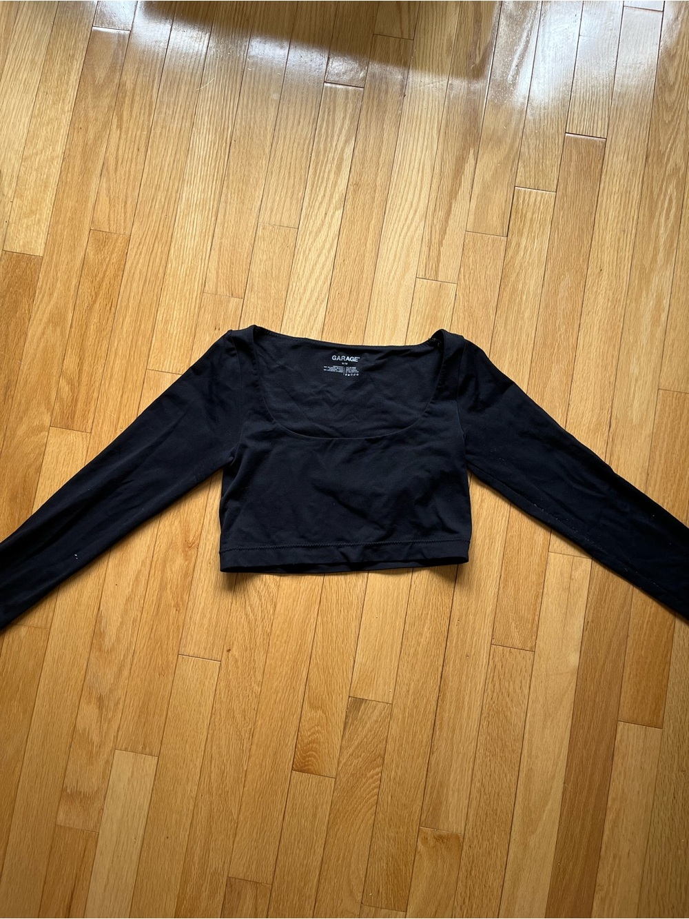 Garage Black Long Sleeve Square Neck Crop Top